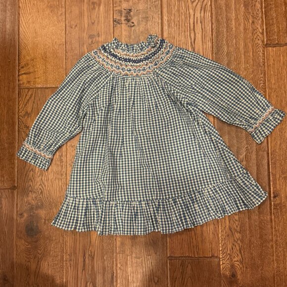 Doen - Long Sleeve Smocked, Blue, Plaid Dress - Size 2T - Picture 3 of 5